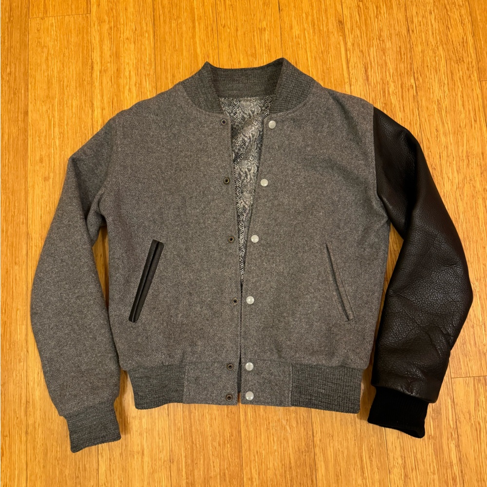 NEEDS/WANTS Melton Wool Lambskin Leather Contrast Varsity Jacket Size XS